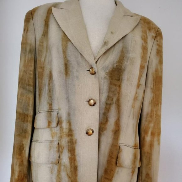 Escada Silk wool Jacket Blazer brown beige tan green camo safari 8 10 12 14 XL